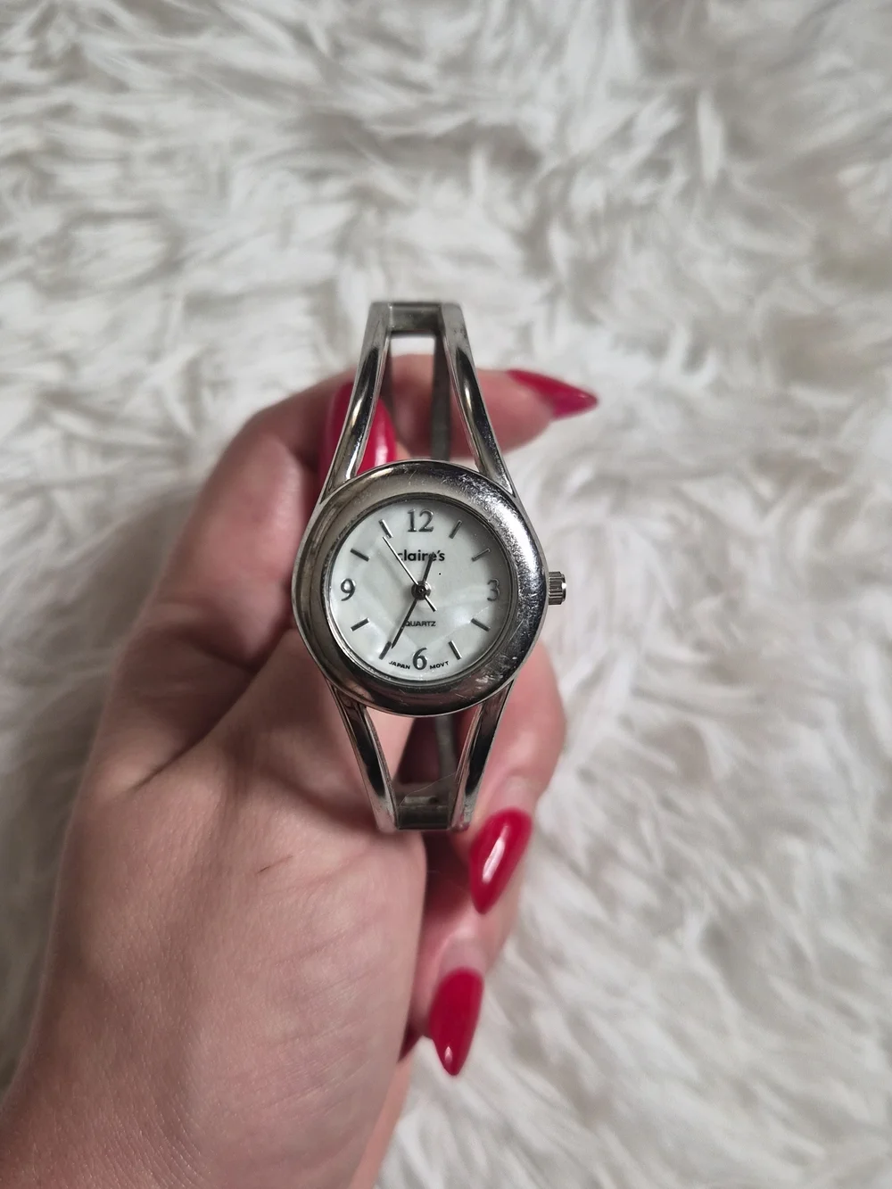 Vintage Y2K Claire's Watch Silver Tone Hinge Bracelet Style Hinged Round Face